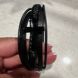 Multi strand leather cross bracelet